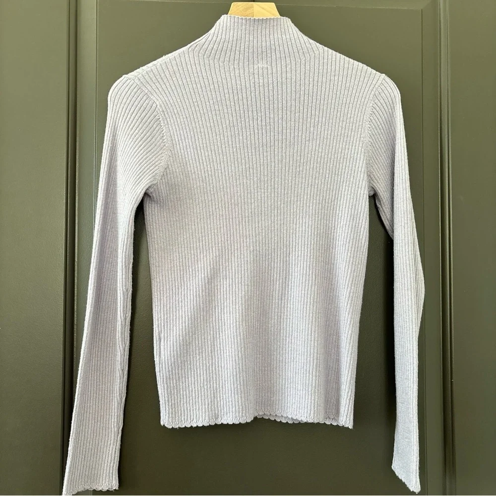 Uniqlo Ribbed Glitter High Neck LongSleeve T-Shirt Lavender Scalloped Size Small - Picture 6 of 8